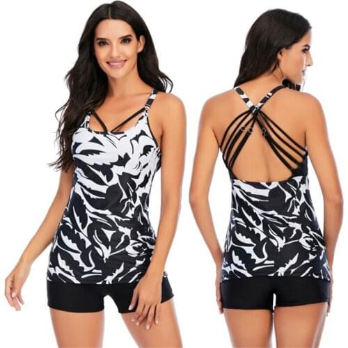 2021 NEW Swimwear Two Pieces Women Tankini Plus Size Swimsuit Vintage Bathing Suit with Shorts Woman Beachwear Swimming Suit