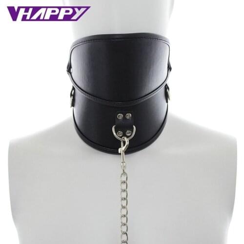 New Including Drag Chain PU leather Double Hold Up Chin Slave Collars / Slave Neck Ring / sex toys / Adult products VP-CR003001A