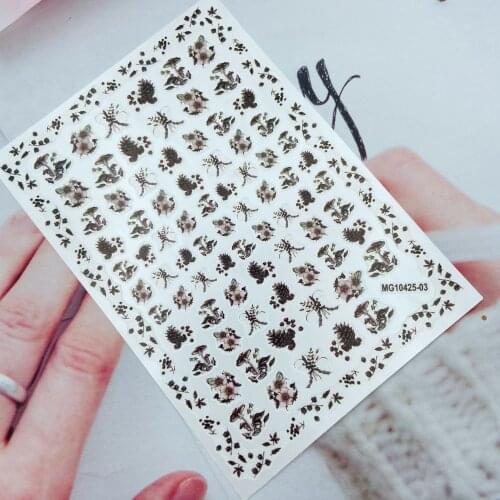 Japanese Style Fashion New Arrival 3d DIY Nail Stickers Light Thin Back Glue Adhesive Fingernail Decals Charming Black Flowers