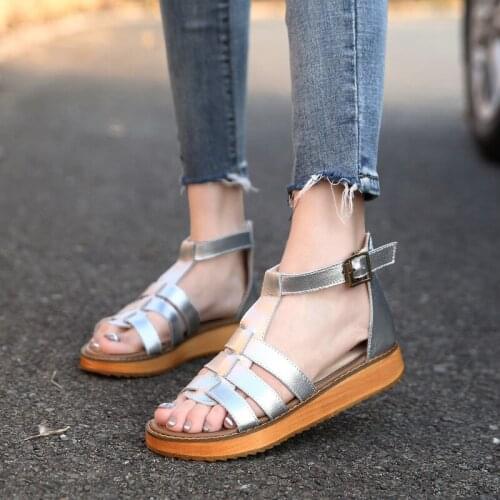 QWEDF New Women Sandals Fashion Peep Toe Buckle Design Roman Sandals Women Flat Shoes Summer Beach Ladies Shoes Sandals X4-52