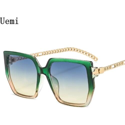 Colorblock Square Sunglasses Chain Frame Women Men Designer Luxury Feminine Fashion Oversized Vintage Eyeglasses UV400