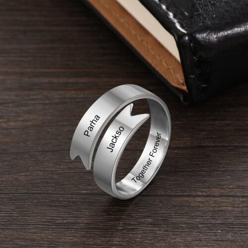 Personalized Ring for Couples Adjustable Engraved Name Wrap Ring for BFF Women Anniversary Promise Rings Jewelry