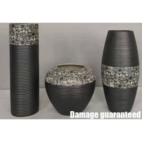 Simple Matt Old Black Glaze Table Home Decoration Ceramic Flower Geometric Vase