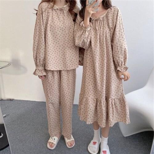 Early Autumn 2021 New Frosted Floral Long Sleeve Housewear Suit Lace Nightwear Patchwork Womens Pajamas Set Female Sleepwear