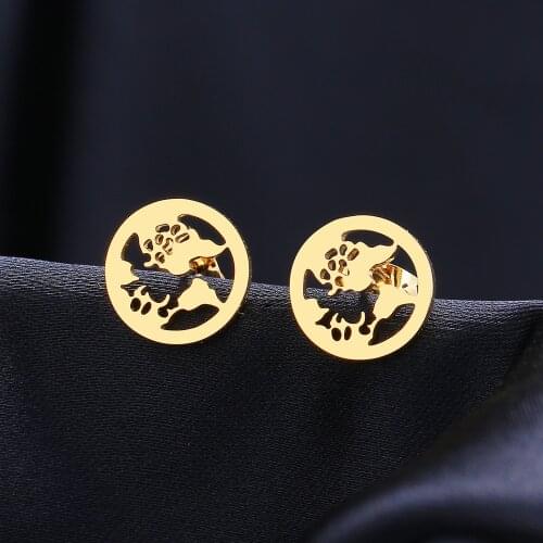Stainless Steel Earrings World Map Fashion Stud Earrings Classic Simple Earrings For Women 2021 Jewelry Wedding Party Gifts