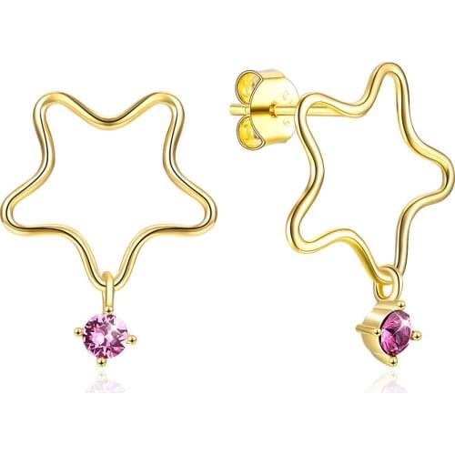SILVERHOO Sterling Silver 925 Jewelry Star Cute Earrings For Women Purple Austria Crystal Hanging Stud Earring Engagement Gift
