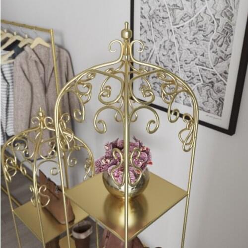 Nordic iron golden birdcage shelf landing bedroom living room window shop multi-layer bag storage display rack