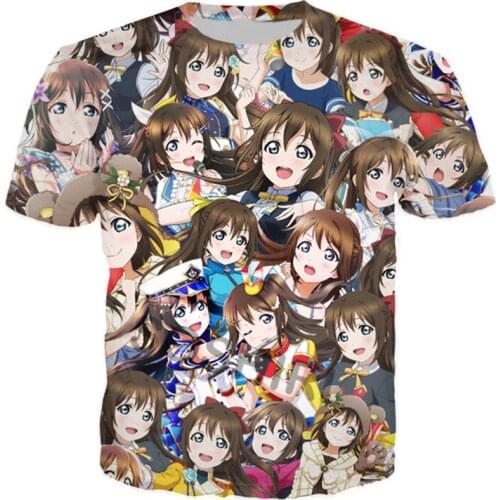 SOSHIRL Kawaii Love Live Girl T Shirt Cute Anime Character T-shirt Funny Women Summer Streetwear Harajuku Shizuku Tops Plus Size