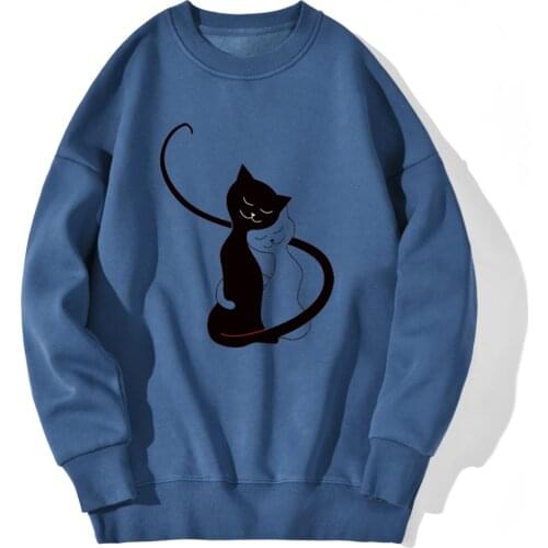 Black And White Cat Drop shoulders Sweatshirt Mens Long Sleeve Streetwear Clothing Hipster Tops Winter Retro Sudaderas Masculino