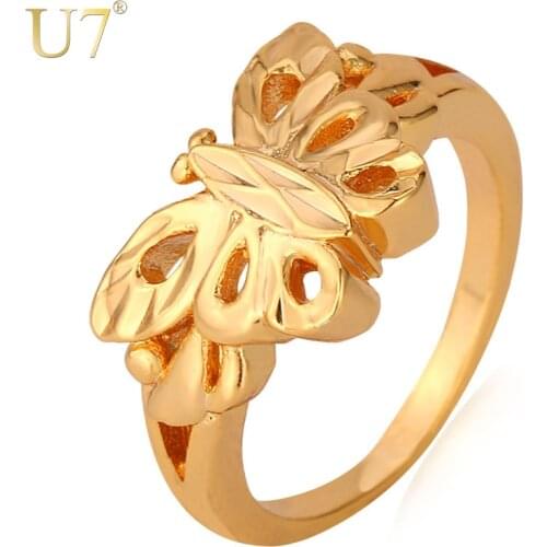 U7 Fashion Gold Color Butterfly Ring Women Jewelry Wholesale Romantic Party Wedding Bands Ring For Women R353
