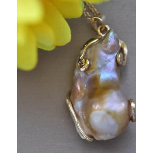 Z10091 Handmade 40mm Big Baroque Lavender Keshi Reborn Pearl Pendant