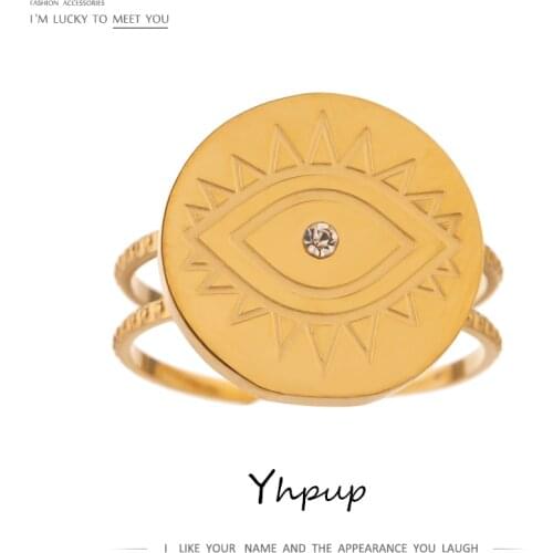Yhpup Statement Demon eyes Opening Ring Fashion Stainless Steel 18 K Metal Gold Color Punk Ring Jewelry брелок Bijoux Femme 2020