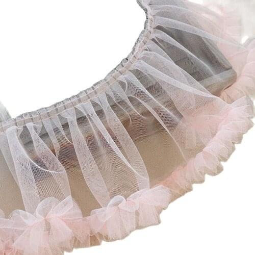 1M Pleated Lace Collars Trim Tulle Ribbon Wide 15cm Guipure Material Clothes Sewing Embroidery Mesh Fabric For Dress Craft QY19