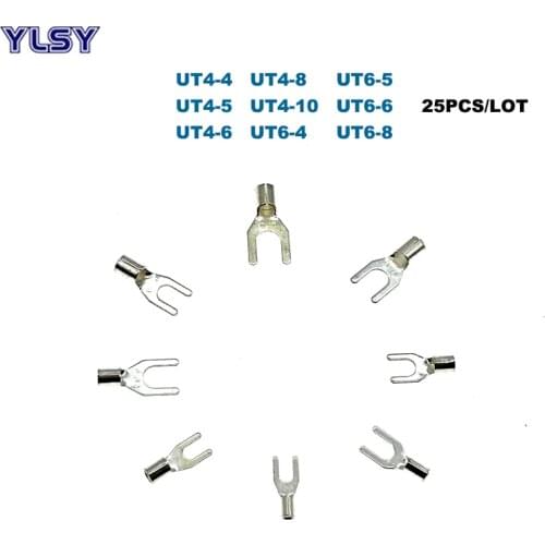 25Pcs Fork Cold Press Non-insulated Terminal UT4/6 Electric Naked Crimp Terminales Wire Cable Connector 4/6mm2 12/10AWG