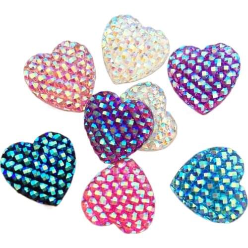 40pcs AB Resin Shiny 16mm Heart Flatback Rhinestone Appliques DIY Wedding Scrapbook Ornament Craft SD26A