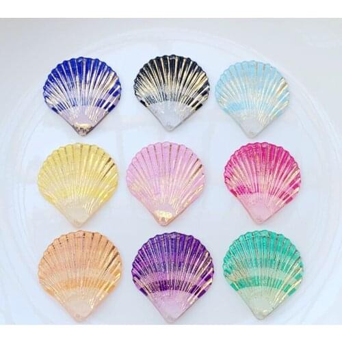 10Colors AB Resin Shiny Big Shell Gem Flatback Rhinestone Applique DIY Wedding Scrapbook Ornament Craft 2 Hole Sew 12pcs 32*35mm