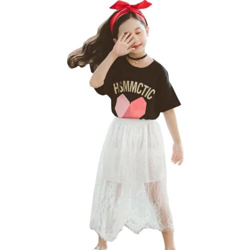 Kids Clothes Girls Letter Tshirt + Lace Dress Childrens Clothes For Girls 2021 Girls Clothes Summer Kids Tracksuit