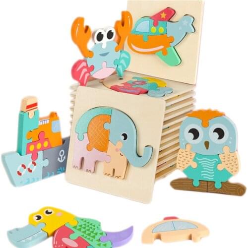 DIY Creative 3D Wooden Puzzle Cartoon Animal Colorful Jigsaw Cognition Early Learning Educational Toys For Children Kids Baby