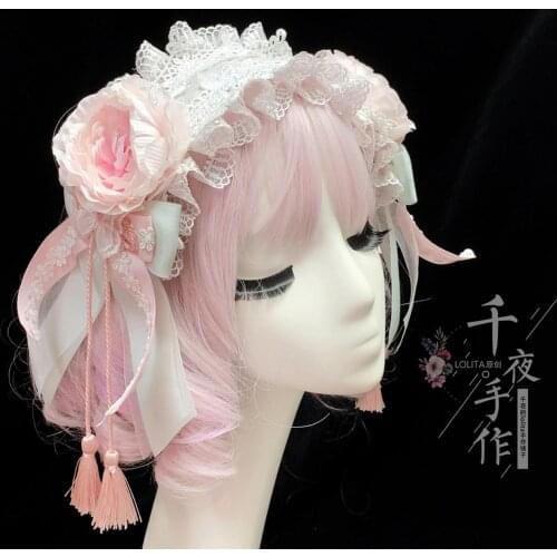 Soft Sister lolita Cosplay Peppermint Light pink Ancient style Elegant Headwear Sweet Lace Flower Headband Tea Party Accessories