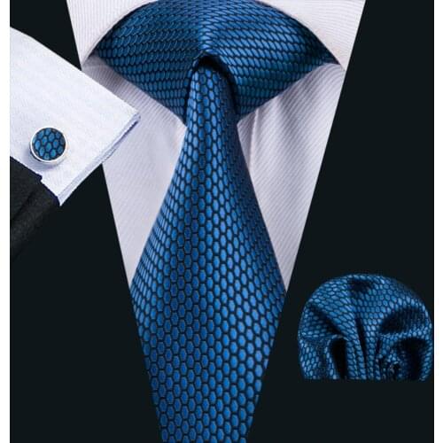 FA-1537 2018 New Arrive Fashion Ties For Men Blue Novelty Jacquard Woven Necktie Hanky Cufflinks For Wedding Party Freeshipping