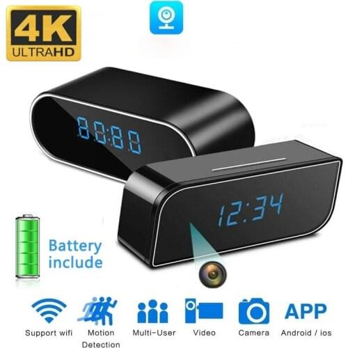 HD 4K 1080P Clock Wifi IP Camera Home Security Control Concealed IR Night View Alarm Camcorder Digital Video Camera P2P