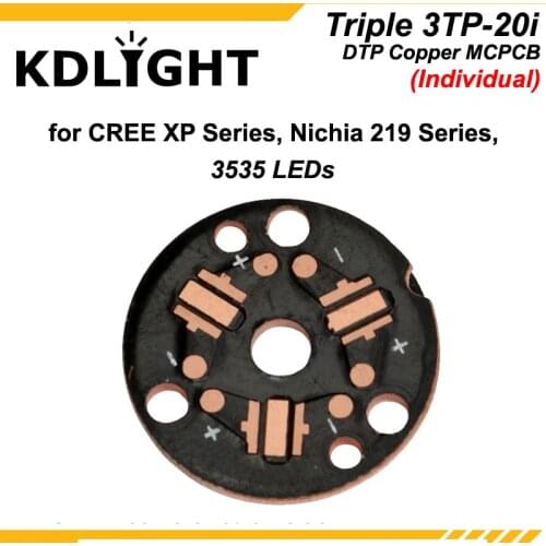 KDLITKER Triple 3TP-20 DTP Copper MCPCB for Cree XP Series / Nichia 219 Series / 3535 LEDs - Parallel or Individual ( 5 pcs )