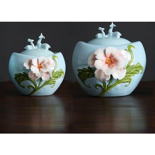 Ceramic Tea Caddy Deer Cover Gourd Shaped Tea Tin Decorative Jar Sealed Jar Home Storage Tank Tea Box Candy Jars Tea Container
