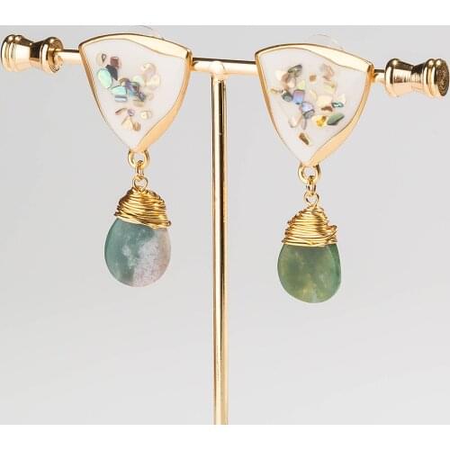 Korean Fashion Geometry Amethysts Agates Stone Beads Long Women Dangle Earrings Green Stone Charm Earrings Wedding Jewelry