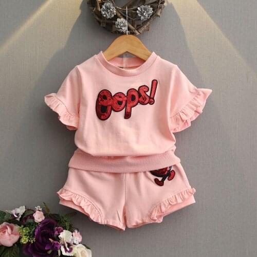 2021 Summer Fashioh Childrens Clothing Sets Girls Letter Short Sleeve Top + Shorts 2pcs Suit Kids Princess Clothes