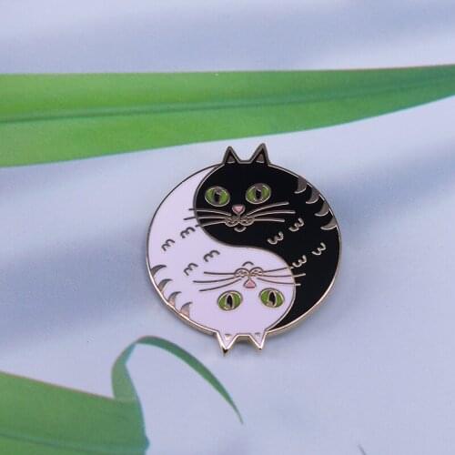 Yin Yang Hug Cute Cats Balance enamel pin cute black and white cat brooch