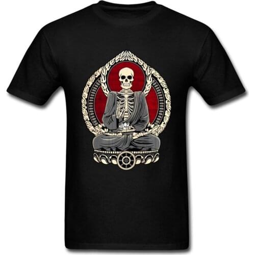 Starving Buddha OM Skull Skeleton T Shirt Dia de los Muertos 100% Cotton Mens Short Sleeve Tees Buddhism Meditation Men Tshirt