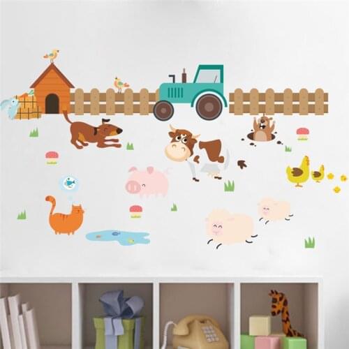 Cartoon Farm Animal Wall Stickers Kids Room Decorations Dog Cow Chick Mural Art Diy Home Decal Poster Children Gift