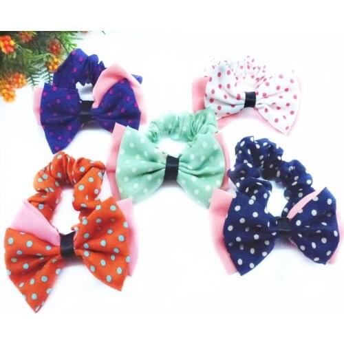 New fashion 4inch large lovly kids accessories mixed solid Dot Bow hair bands elastic band for hair BW-1216