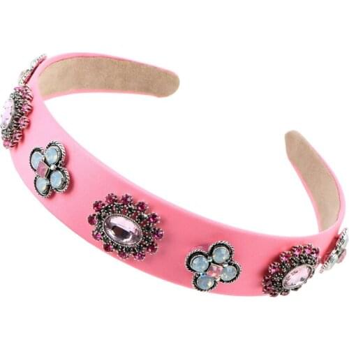 Fashion New Resin Floral Headbands for Girls Glass Crystal Flower Thin Band Statement Alloy Metal Hairband Party Hair Jewelry