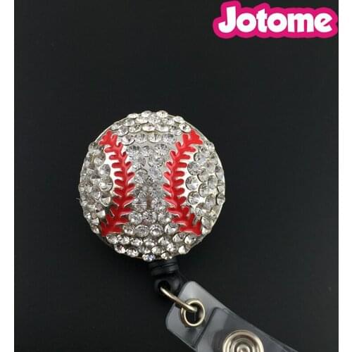 New Custom Bling Rhinestone 3D Baseball Badge Reel / Retractable ID Badge Holder / Pull Reel