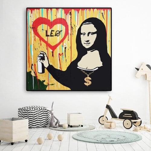 Graffiti Mona Lisa Inkjet I Love Leo Poster Wall Art Canvas Prints Painting Modular Pictures Living Room Modern Home Decoration