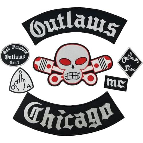 Outlaws Chicago Patch Full Set Embroidery Patches Skull Patch Large Iron on Embroidered for Jacket DIY Design Motorcycle Custom