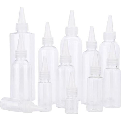 12sizes 1pcs Transparent Plastic Sharp-mouth Bottle Squeezable Paste Liquid Dispensing Bottle Hair Cream Pigment Bottle