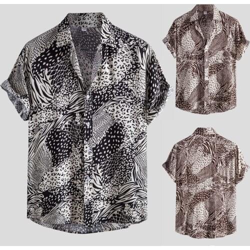 Plus Size Shirts For Mens Summer Leopard Print Casual Hawaii Holiday Beach Shirt Tops Short Sleeve Button Turn-Down Collar Shirt