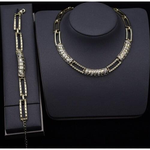 Luxury Cubic Zirconia Jewelry Sets For Women Gold color Dubai Bridal Wedding Party Choker Necklace Bracelet Girls Jewelry set cz