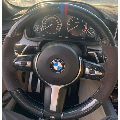 5D Carbon Fiber&Black Suede Steering Wheel Hand Sewing Wrap Cover Fit For BMW F87 M2 F80 M3 F82 M4 M5 F12 F13 M6 F85 X5