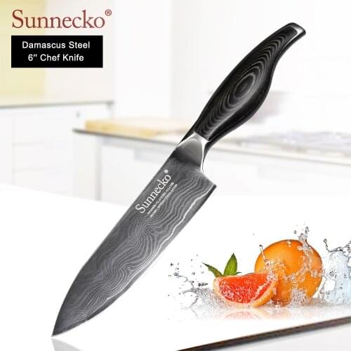 SUNNECKO Premium 6" inch Chef Knife Japanese VG10 Damascus Steel Sharp Meat Cutter kitchen knives Pakka Wood Handle Cooking Tool