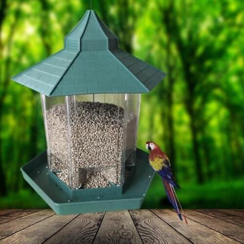 Outdoor Wooden Birds House Shaped Feeder Food Container with For Garden Bird Feeder Park Seed Rope Hang Hotel Peanut Table K6A3