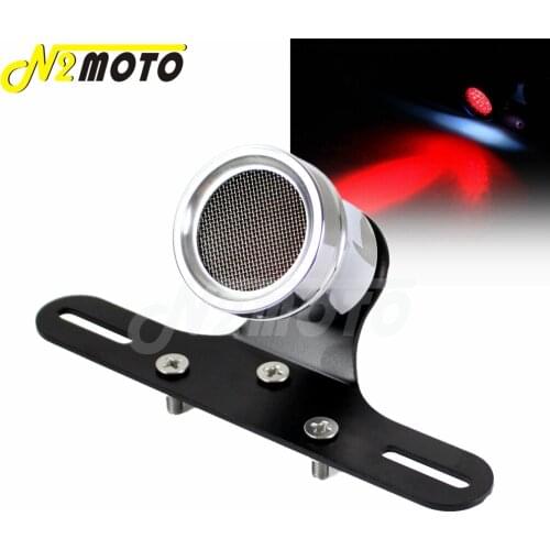 Universal Motorcycles Retro LED Tail Light Mesh Grill Tail Brake Light Lamp w/ Number Plate Light for Harley Chopper Cafe Racer