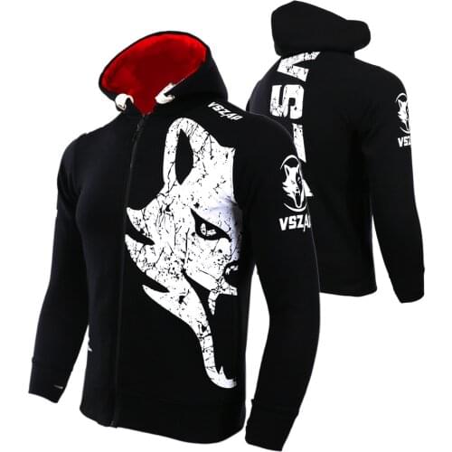 VSZAP GIANT mens Hoodie jacket hoodies MMA Muay Thai Sweatshirts White Huge wolf head fitness Kickboxing sporting Sweatshirts