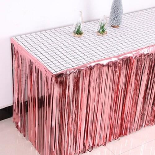 275x75cm Metallic Foil Fringe Table Skirt Tinsel Disposable Skirting for Mardi Gras Party Birthday Wedding Decoration Supplies