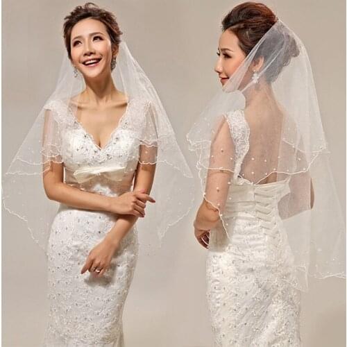 Pearl Wedding Dress Veil Layers Tulle Ribbon Edge Bridal Veils Women Accessories