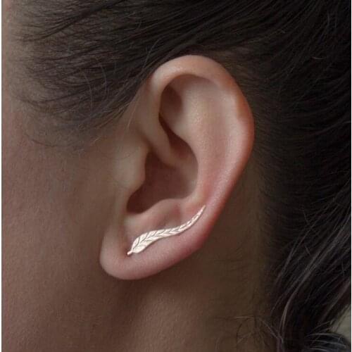 Female Fashion Personality Metal Leaf Simple Ear Sweep Wrap Gold Silver Color Ear Climber Leafs Ear Clip Cuffs Earrings