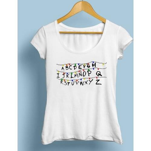 STRANGER Color lamp string T shirt femme jollypeach new white casual tshirt women strange thing no glue print t-shirt