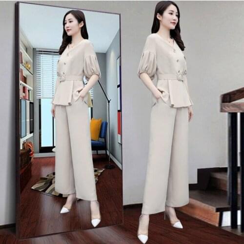 Womens Plus Size Crop Top Wide Leg Pant Suits Summer 2021 New Fashion Loose And Slim Casual Blouses 2 Piece Sets Womens Outfits